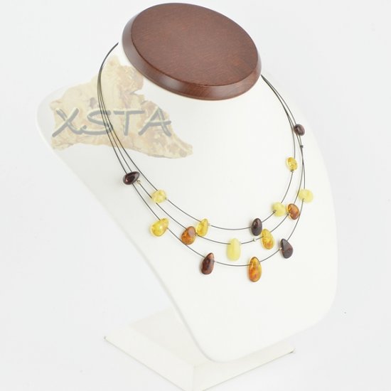 Amber necklace polished leaves with wire